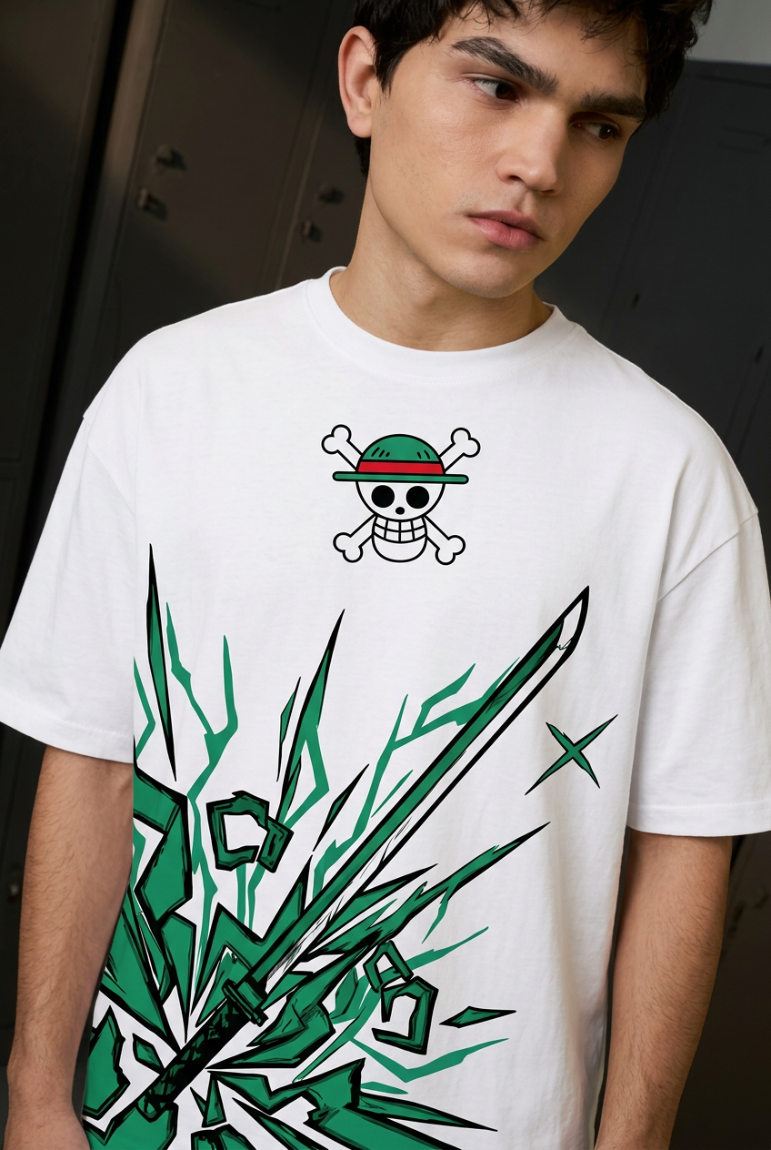 One Piece Zoro promise - white Oversized T-Shirt - front portrait