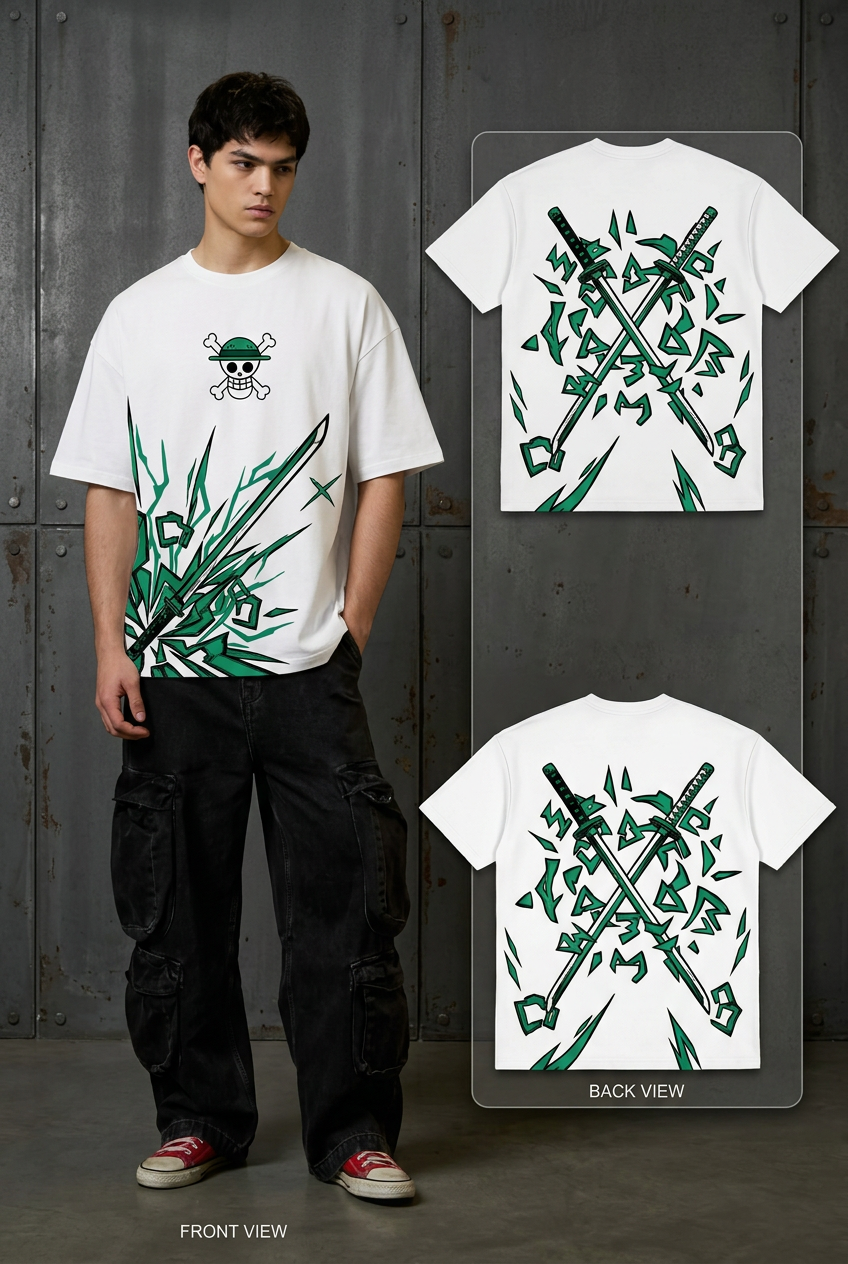 One Piece Zoro promise - white Oversized T-Shirt - full-body front