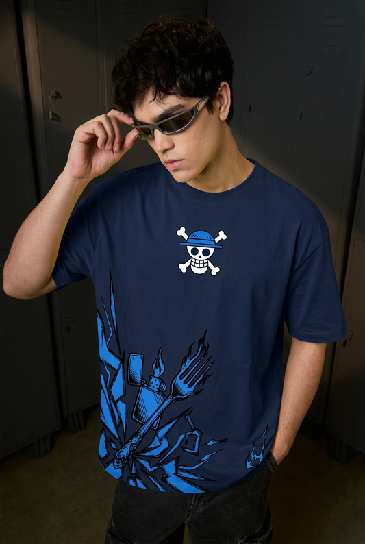 One Piece Sanji blue flame - navy Regular T-Shirt - front pose