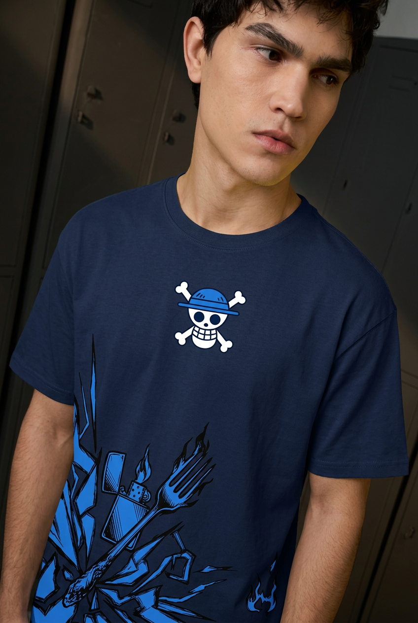 One Piece Sanji blue flame - navy Regular T-Shirt - front portrait