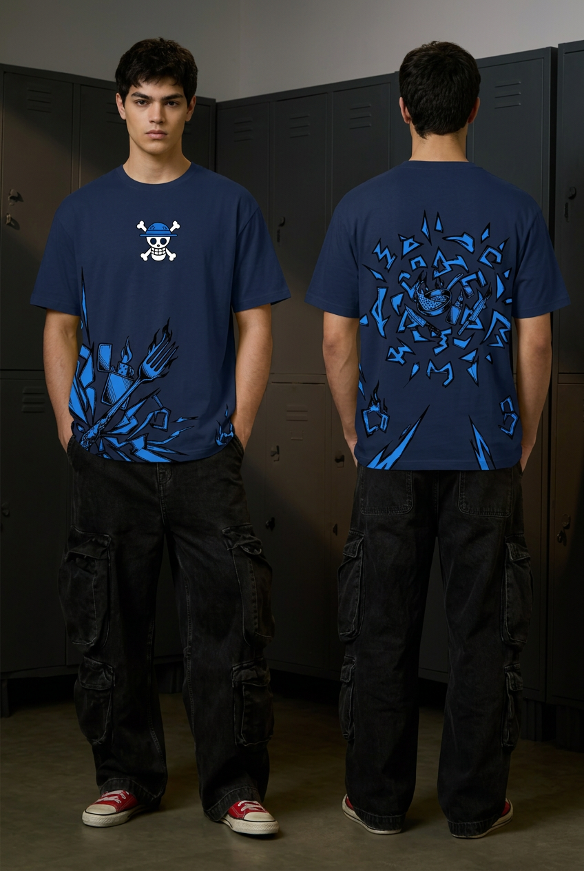 One Piece Sanji blue flame - navy Regular T-Shirt - full-body front