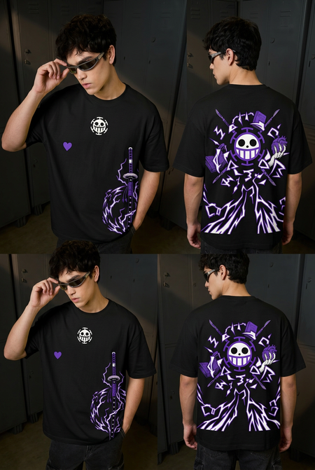 One Piece Law surgeon - black Oversized T-Shirt - front pose