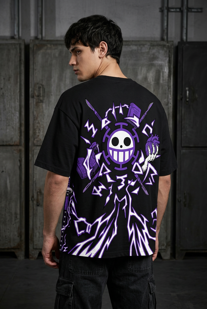 One Piece Law surgeon - black Oversized T-Shirt - back three-quarter