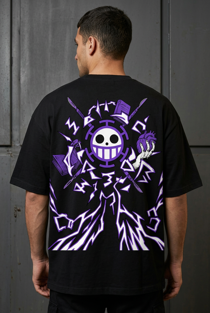 One Piece Law surgeon - black Oversized T-Shirt - back detail