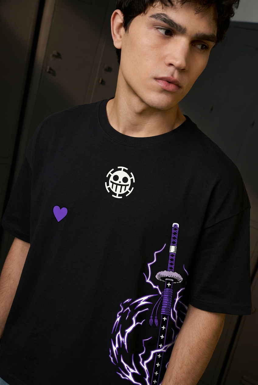One Piece Law surgeon - black Oversized T-Shirt - front portrait