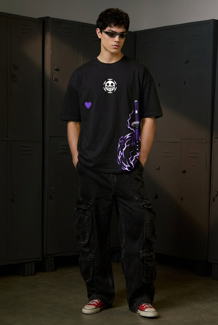 One Piece Law surgeon - black Oversized T-Shirt - full-body front