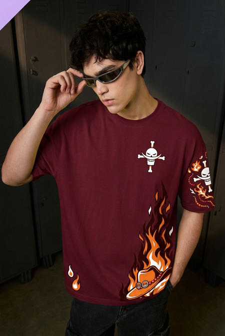 One Piece Ace inherited will - maroon Regular T-Shirt - front pose