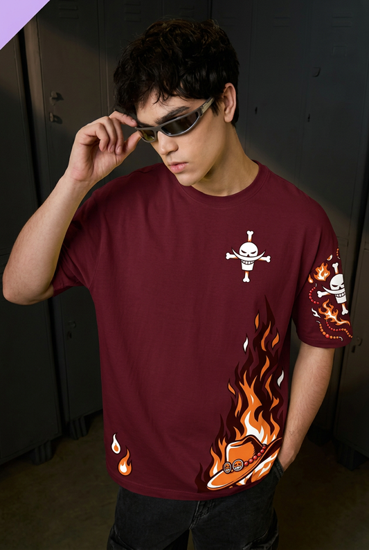 One Piece Ace inherited will - maroon Regular T-Shirt - front pose
