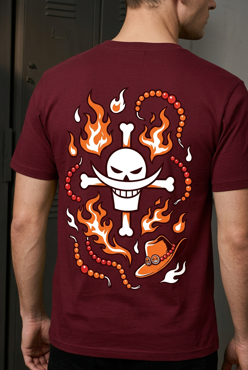One Piece Ace inherited will - maroon Regular T-Shirt - back detail