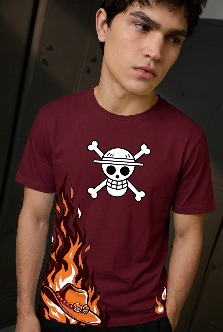 One Piece Ace inherited will - maroon Regular T-Shirt - front portrait