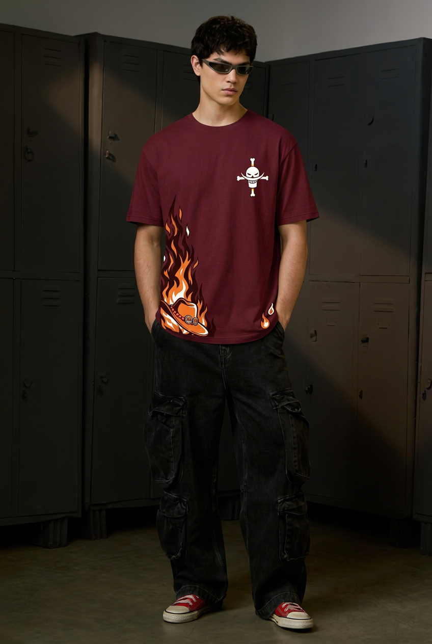 One Piece Ace inherited will - maroon Regular T-Shirt - full-body front
