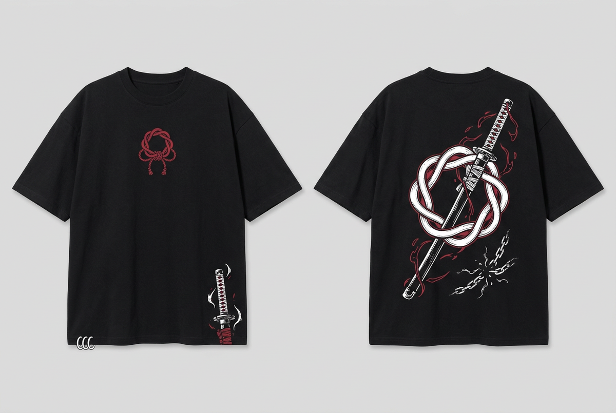 Yuta black oversized T-shirt - front and back design overview