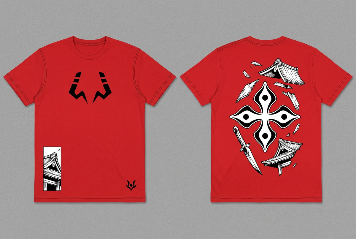 Sukuna red regular-fit T-shirt - front and back design overview