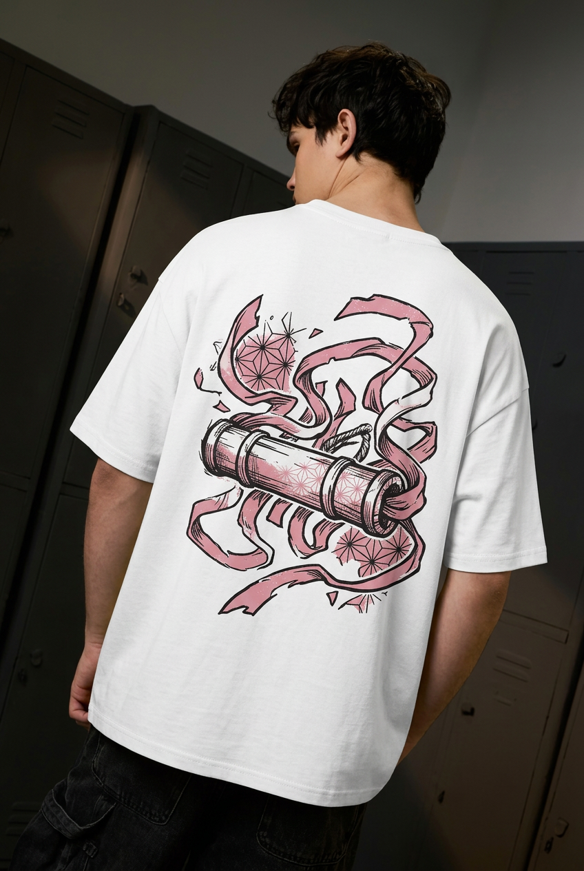 Nezuko white tee - back or design overview