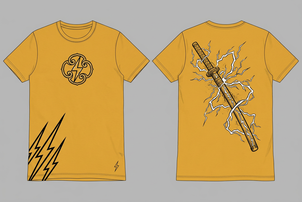 Zenitsu mustard tee - back or design overview