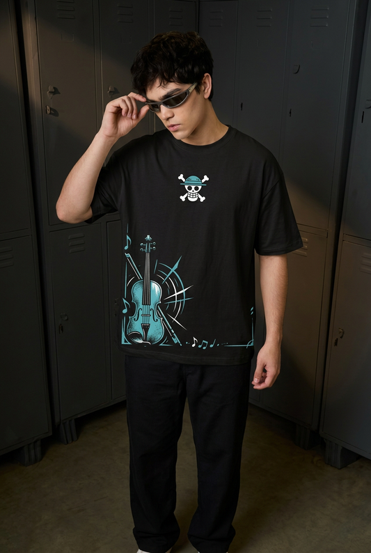 One Piece Brook soul music - black Oversized T-Shirt - front