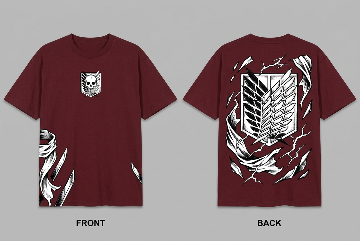 Attack on Titan Mikasa loyalty - maroon Regular T-Shirt - front and back design overview