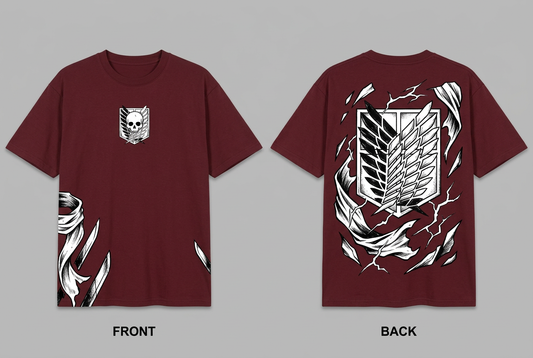 Attack on Titan Mikasa loyalty - maroon Regular T-Shirt - front and back design overview