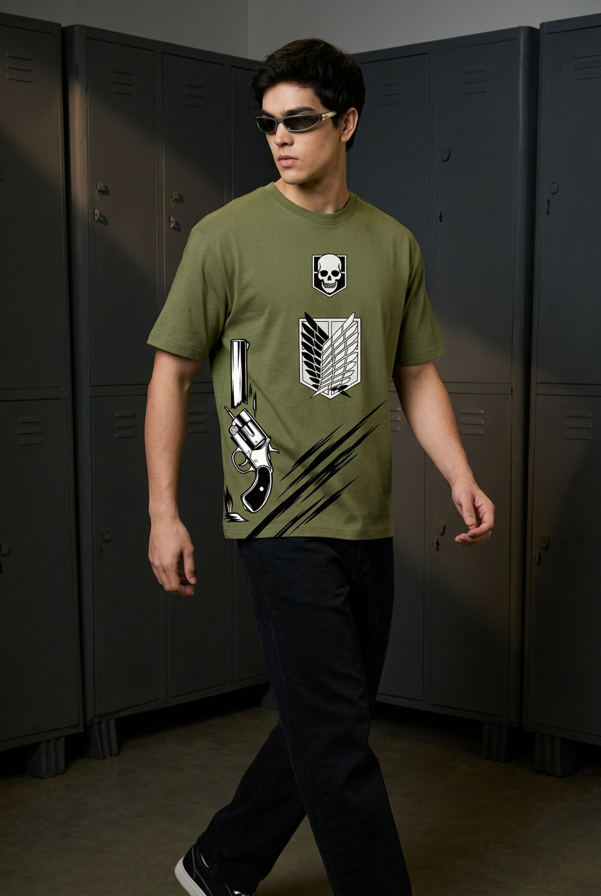 Attack on Titan Erwin sacrifice - green Regular T-Shirt - front walking pose