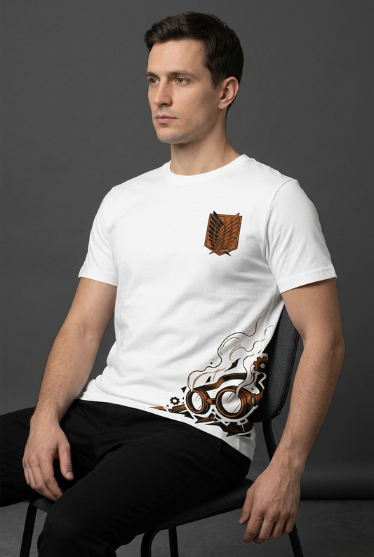 Attack on Titan Hange discovery - white Regular T-Shirt - seated front view