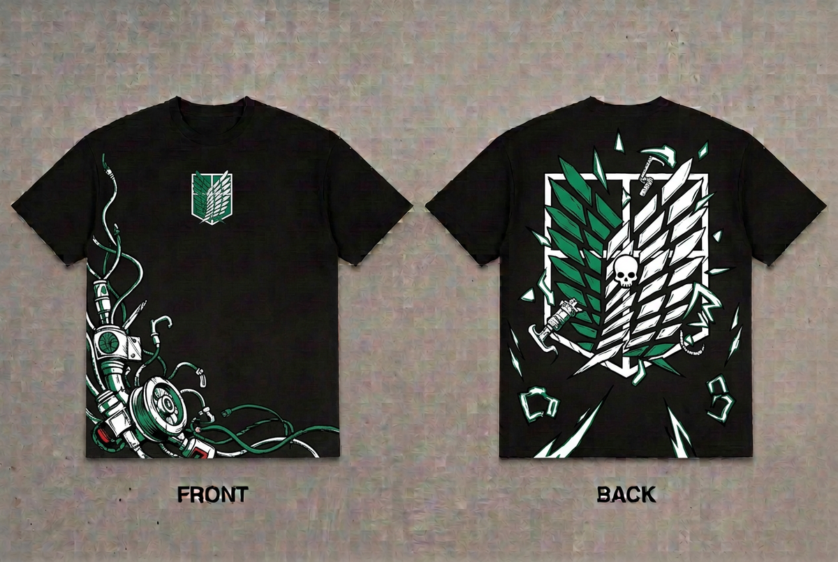 Attack on Titan Scout expedition - black Oversized T-Shirt - front and back design overview
