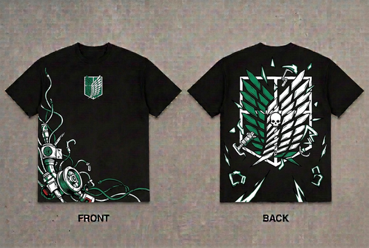 Attack on Titan Scout expedition - black Oversized T-Shirt - front and back design overview