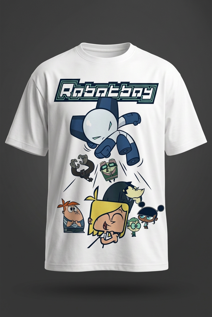 Robotboy white tee angled mockup