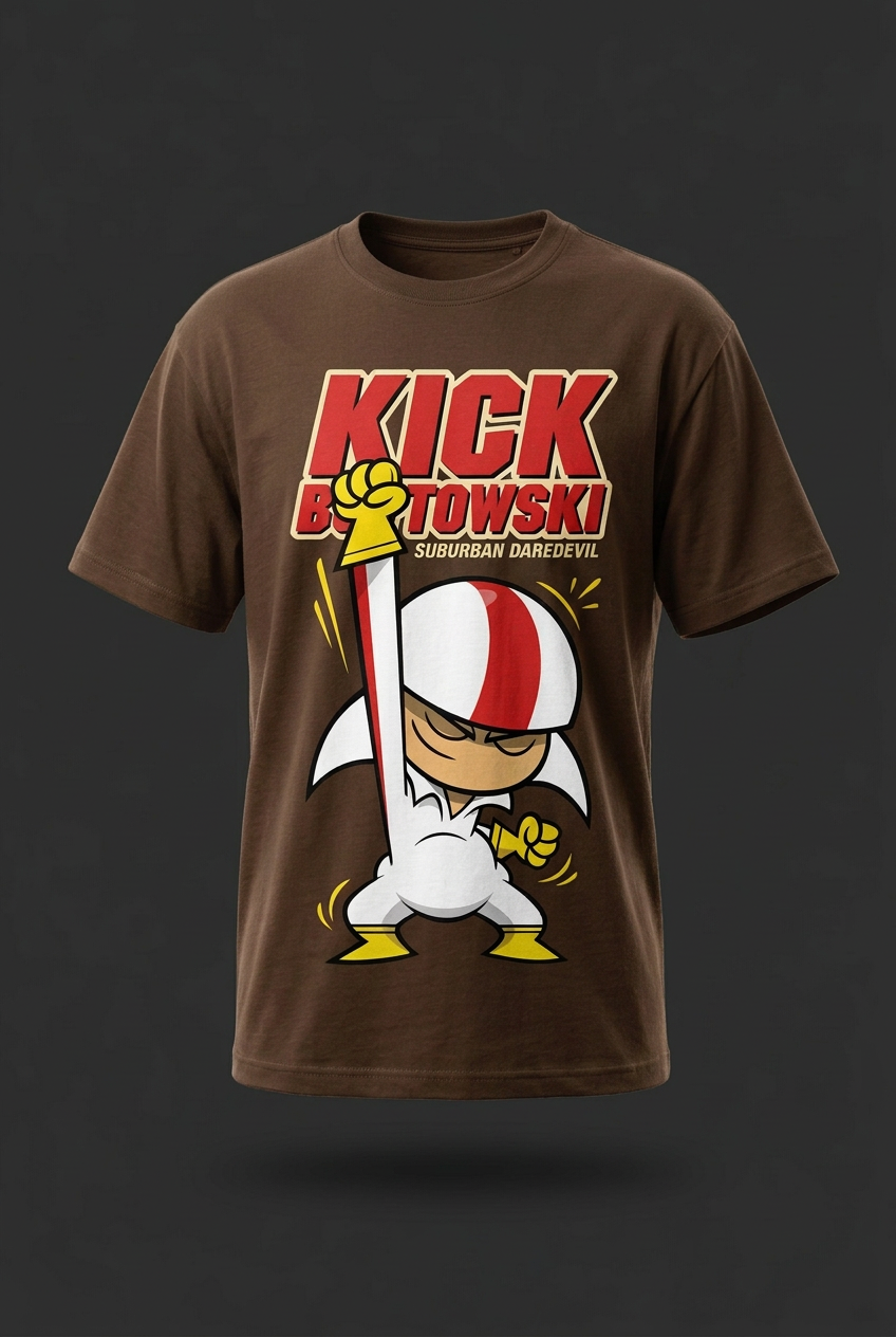 Kick Buttowski coffee-brown tee alternate front view