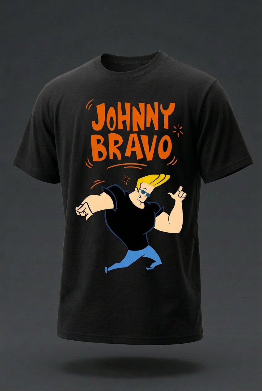 Johnny Bravo relaxed regular-fit black tee angled garment-only view
