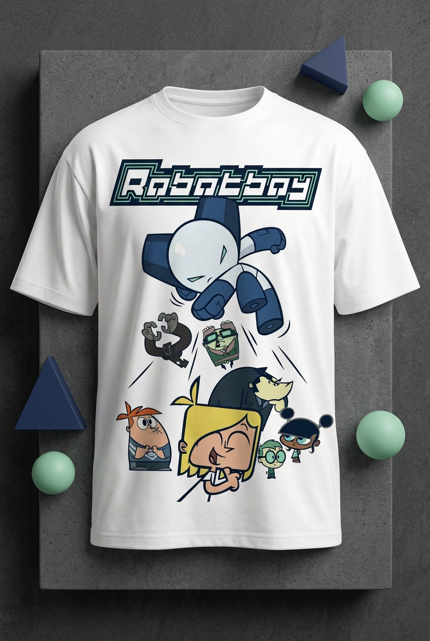 Robotboy white tee flat lay