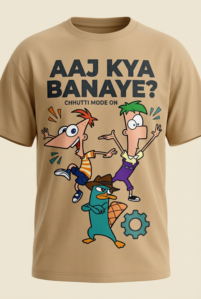 Aaj Kya Banaye front lettering and Phineas Ferb Perry artwork detail