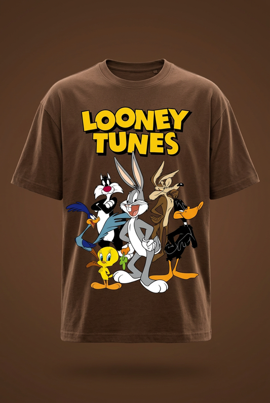 Looney Tunes coffee-brown graphic tee front garment-only mockup