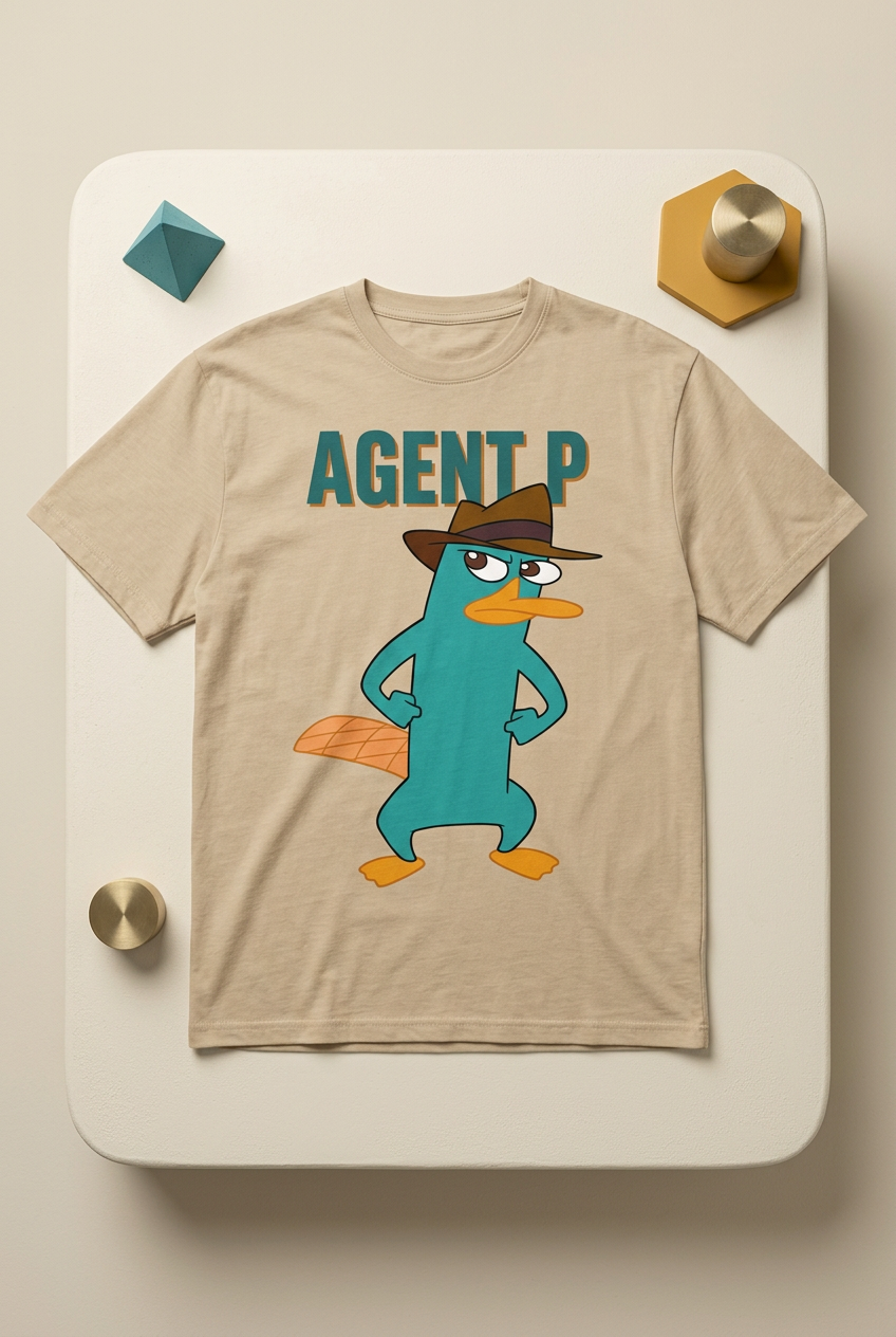 Agent P sand-beige tee styled flat lay