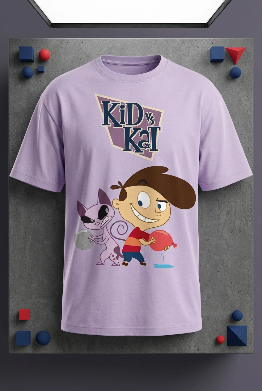 Kid vs Kat lavender tee styled flat lay