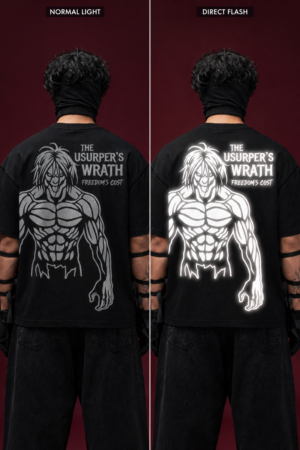 Illustrative Attack Titan OG normal-light versus direct-flash comparison
