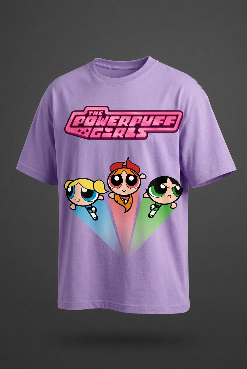 Powerpuff Girls lavender tee angled mockup