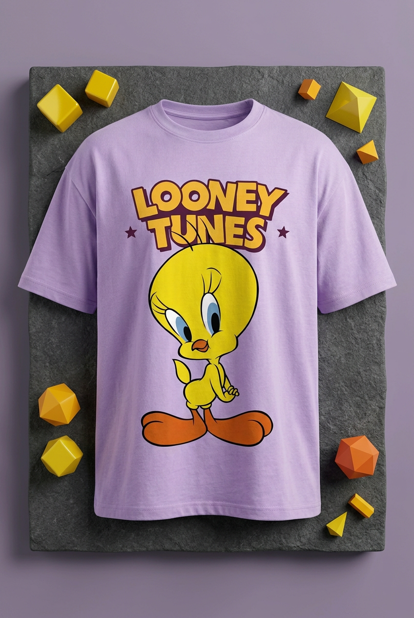 Tweety lavender tee flat lay