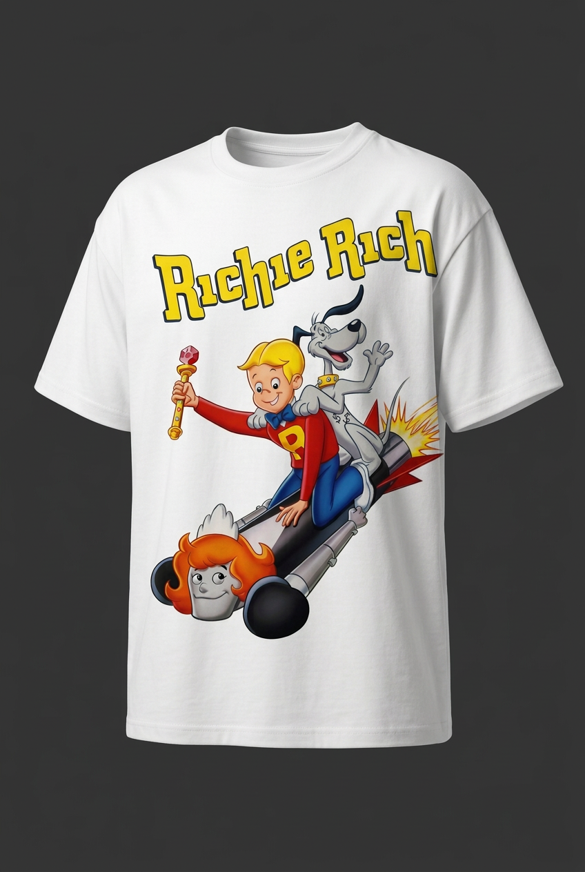 Richie Rich white tee angled mockup