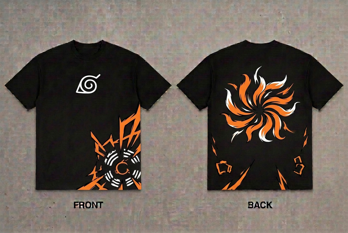 Naruto Kurama black oversized T-shirt front and back design