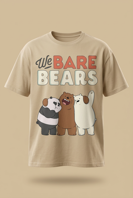 We Bare Bears sand-beige tee garment-only 3D front mockup