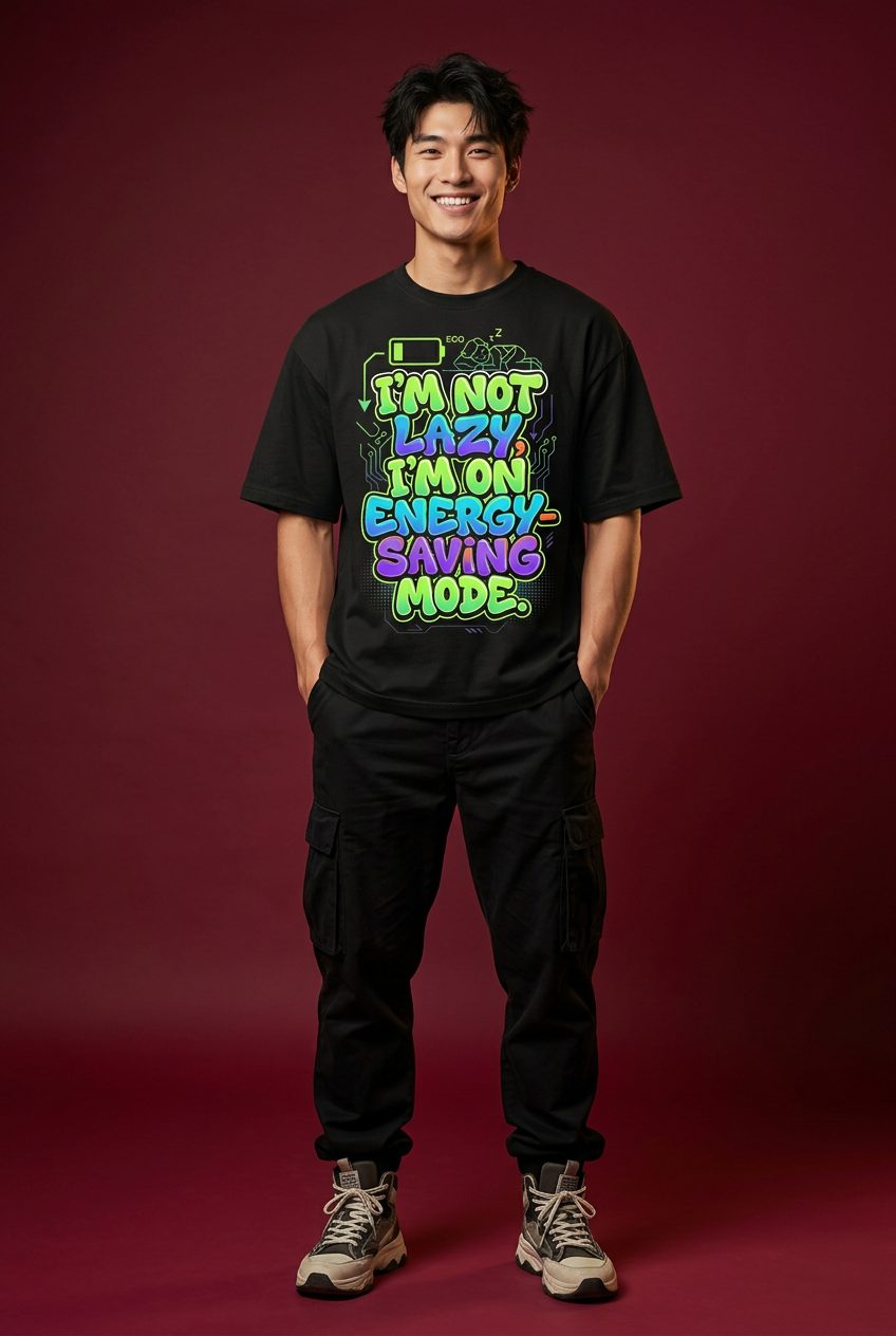 Lazy oversized T-shirt, playful full-body front model pose