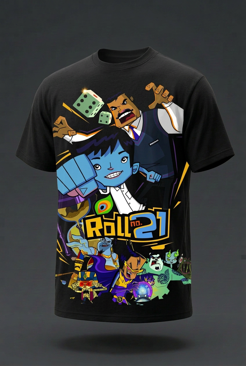 Roll No. 21 relaxed regular-fit black tee angled garment-only view