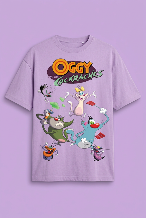 Oggy and the Cockroaches Lavender Graphic Tee