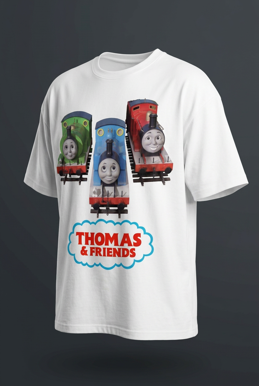 Thomas and Friends white tee angled mockup