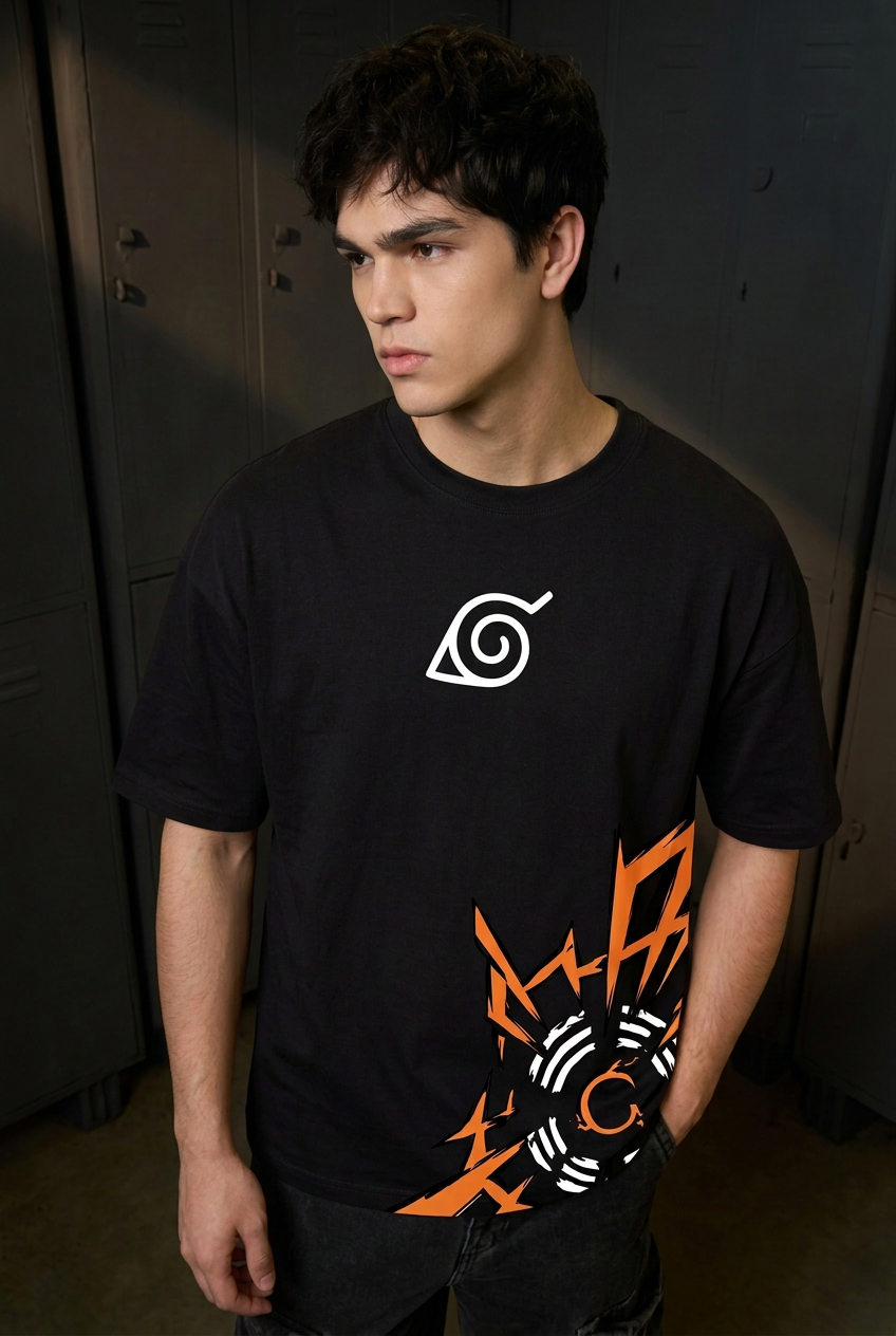 Naruto black oversized tee front portrait