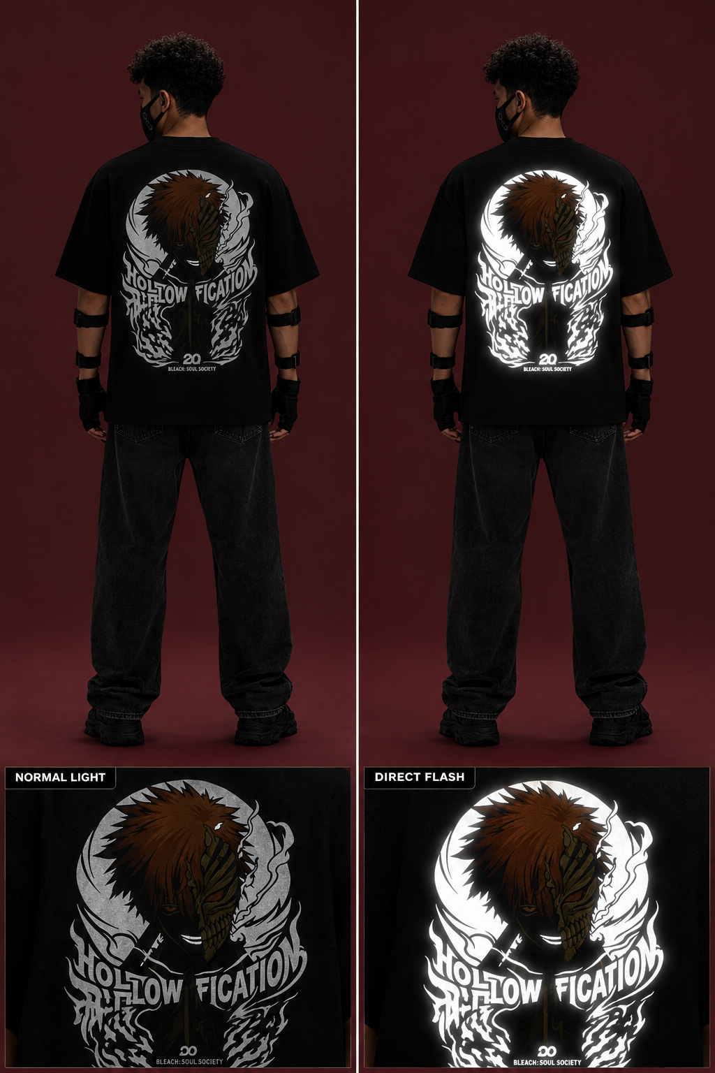Illustrative Bleach normal-light and direct-flash comparison
