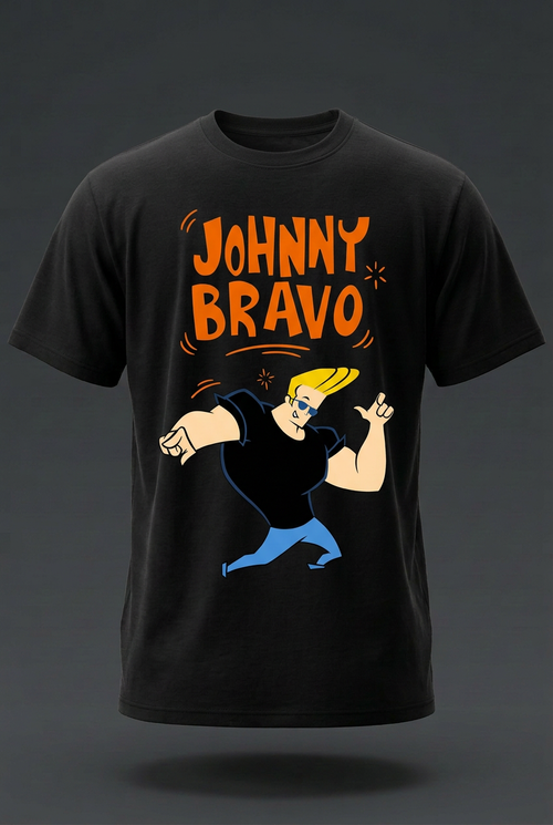 Johnny Bravo Black Graphic Tee