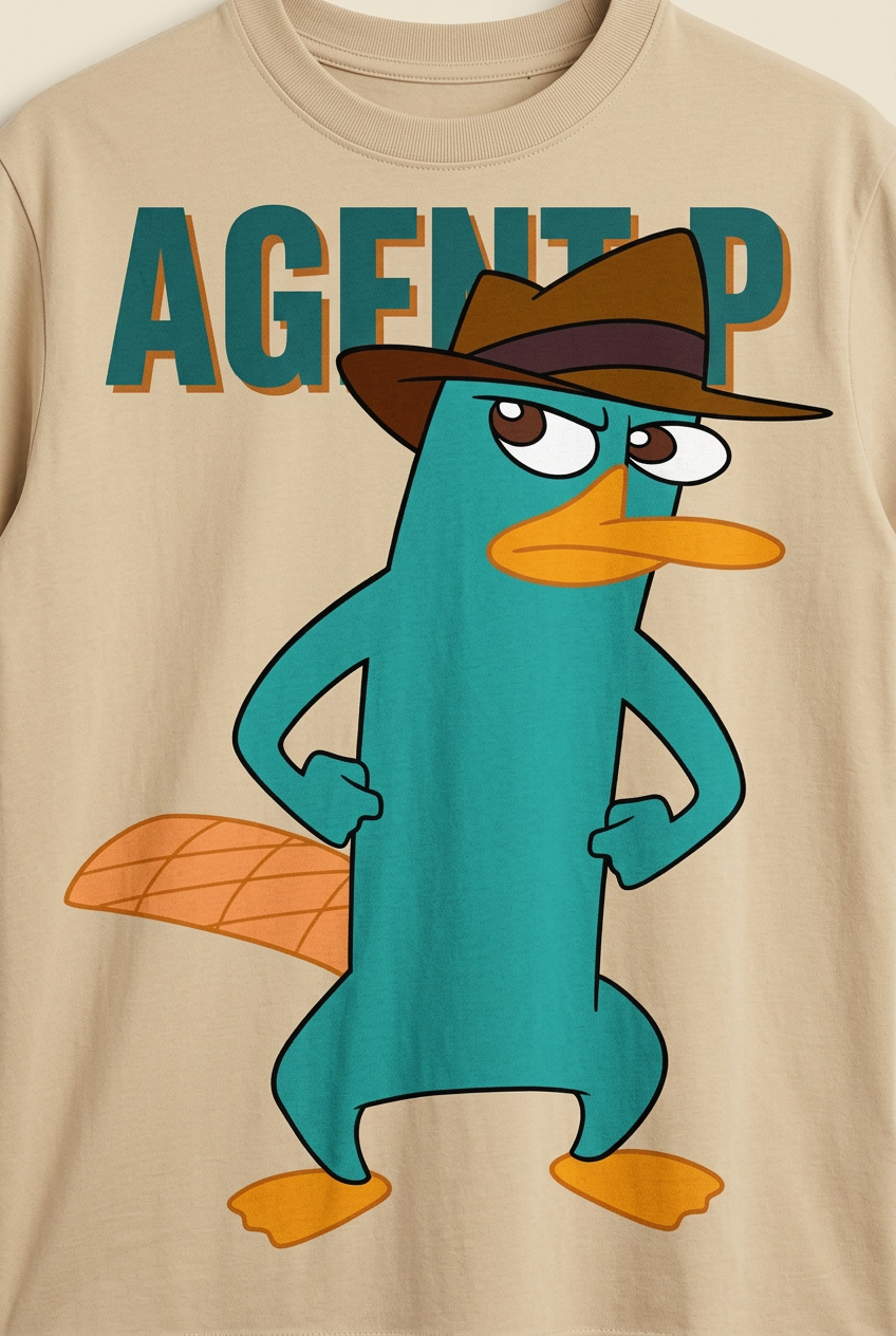 Agent P front print detail, garment-only mockup