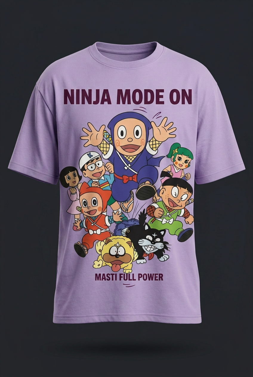 Ninja Hattori lavender tee angled mockup
