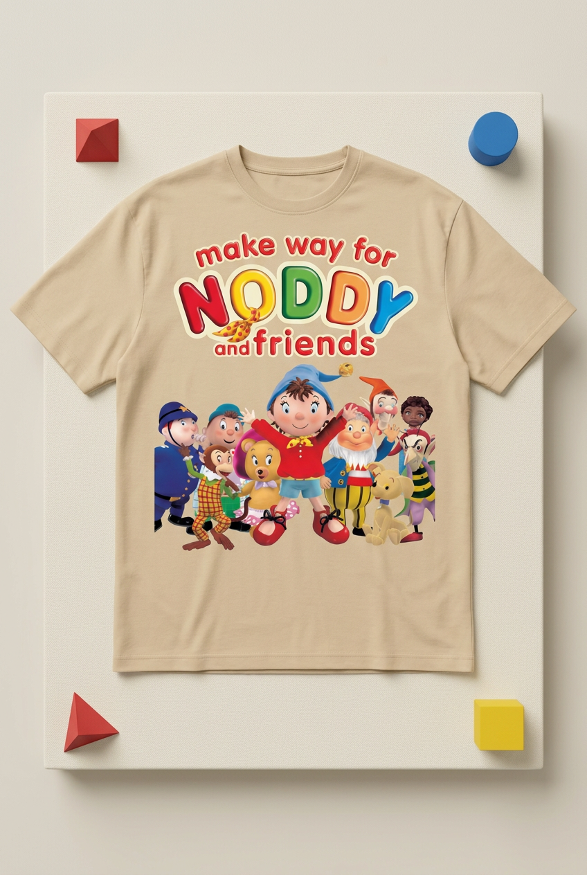 Noddy and friends sand-beige tee styled flat lay